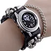 FAITHEASY Hot Sales  Unique Skull Quartz Punk Watches  Leather Sports Watch Relogio Masculino