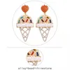 女性のための卸売クリームのダングルイヤリングのための贅沢なビーズカラフルな焼きダイヤモンドの心ダングリングイヤリングファッション新しいアイスアウトジュエリーギフト