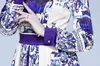 Luxe Designer Runway Dames Midi Shirt Jurk Blauw en Wit Porselein Print Dames Lange Sleevee Turndown Neck Party Jurken Casual Office