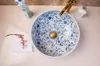 cinese Jingdezhen Art Counter Top lavabo in ceramica blu e bianco dipinto a mano in ceramica