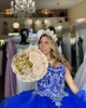 مذهل الأزرق زين فساتين quinceanera الكرة أكمام قبالة الكتف الحلو 16 زائد حجم فتاة حفلة موسيقية اللباس الرسمي أثواب الاجتياح قطار