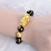 Feng Shui Obsidian Stone Beads Bracelet Men Women Unisex Wristband Gold Black Pixiu Wealth and Good Luck Women Bracelet