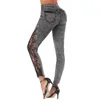 Jeans da donna Plus Size Jeans trasparenti laterali in pizzo a vita bassa Pantaloni slim casual in pizzo skinny con pannelli in denim trasparenti