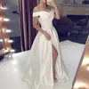 Simple Cheap A Line Prom Dresses Off Shoulder High Side Split Dresses Evening Wear Sweep Train Formal Dress Evening Gowns Ogstuff