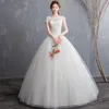 Scoop pescoço tule vestido de bola vestidos de noiva com pérolas de renda 2019 marfim branco comprimento de chão vestidos de casamento