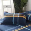 Hem Textil Twin Full Queen King Bed Linne Set Boy Kid Vuxen Tjej Bedding Suit Plaid Blue Duvet Cover Sheet Pillowcase