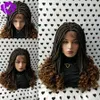 Fashion black women braid style 130 ombre brown Braided Wig middle part Box Braids Swiss Lace Front Wig With Curly Ends3443247