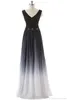 Sexig Elie Saab Evening Prom Dresses Belt Backless Gradient Color Black Chiffon Formal Eccase Party Glänningar riktiga foton plus storlek