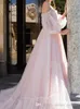 Plus storlek blekrosa vintage prinsessa prom klänningar av axel puffy långa ärmar formella kvällsbild gowns ochstuff vestidos defesta