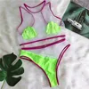 Fashion Green Shell Swimwear Sexy Hollow Mesh Bikini Set Red Stripe Beach Swimwear Women Two -Piece Bikinis Female Swimsuit28498398355489