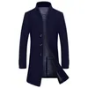 Hommes laine mélanges décontracté mince manteau veste mode 2021 automne hiver simple boutonnage col montant Long pardessus noir Ds508131