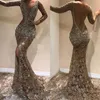 Vintage Sparkly Crystal Prom Avondjurk 2019 Lange Mouw Diepe V-hals Formele Partyjurk Sexy Slit Pageant GownsR PD83