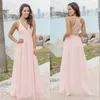 Rosa simples vestidos de dama de honra chiffon até o chão renda dama de honra wear feito sob encomenda boho praia casamento convidado vestido de noite