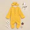 Spring Autumn Baby Article Pit Clothing Sets Kids Long Sleeve Jumpsuit + headbands 2pcs/set Boutique Children Solid Romper Clothes M2188