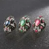 Wholesale- Turkish Ethnic Jewelry Big Colorful Crystal Ring Vintage Wedding Rings For Women Engagement Ring Jewelry Boho Accessories