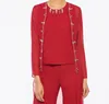 Elegant Red Long Pants Suit Sheath Long Sleeves Jewel Custom Wedding Party Mother Of The Bride Suits