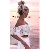 화이트 레이스 비치 드레스 여성을위한 긴 두 조각 Beachwear Dresses 2019 여름 Sundresses 플러스 사이즈 드레스 탑 탑 robe blanche dantel1