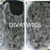 Grå hårstycke Kort Afro Kinky Curly Ponytail Silver Grays Real Human Ponytails med Drawstry Clip In Grey Extension 120g