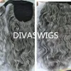 Silver Grey Wavy Curly Ponytail 22inch 1pcs Drawstring Ponytail Hårstycke Grå hårförlängning Naturliga höjdpunkter färgade Free 120g 140g