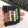 Toptan için 12PCS Kadınlar Chakra Yoga Bilezikler Doğal Mat Onyx Taş Stretch Şifa Bileklik Kristal Takı