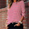 Women's Blouses & Shirts 2021 Women Fashion Spring Summer Sleeve Red White Striped Loose Shirt Long Casual Pullovers Tops Tee1