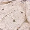 Automne hiver nouvelle veste femme laine Tweed col rond poche veste haut couleur unie délicat élégant femme manteau