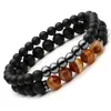 Natural Black Agate Bracelet Men And Women Stainless Steel Combination Bracelet Girlfriends Couple(8mm)