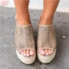 Mulheres designer de sandálias boca de peixe Roman Moda salto alto Hemp Rope Weaving Bohemian estilo casual sapatos de praia Tamanho Grande 35-43