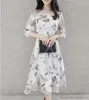 2020 Мода Женщины Летние Тонкие Семиточки Рукава Круглые Шеи Платье Цветочное Печати Органза Платья для Леди