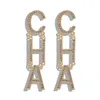 Populaire mode luxe ontwerper overdreven grote Letter parel CHA lange drop bengelen kroonluchter oorknopjes voor vrouwen goud zilver
