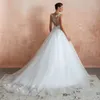 Romantic White Sheer Bodice Wedding Dresses Illusion Deep V-Neck Vestidos Lace Sequins Long Bridal Gowns A-Line Bride Dress