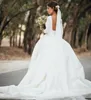 Dresses Winter 2019 Simple Vintage Wedding Dresses Long Sleeve Low Cut Back Ivory Satin Chapel Train Retro Bridal Gowns Custom Made Size