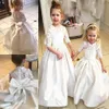Vintage Beyaz Uzun Dantel Kol Çiçek Kız Elbise vestidos de Navidad Para Ninas Kızlar Güzellik Yarışması Elbise