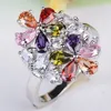 Moda Damska Nowy Kolorowy Szlachecki Pierścień 925 Sterling Silver Diamond Pierścień Kwiat Pierścień Party Wedding Biżuteria Prezent Rozmiar 6-10