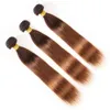 430 Kahverengi Kökler Ombre Düz Brezilyalı İnsan Saç Paketleri Kapanışlı Kahverengi - Orta Auburn Ombre 3bundlar 4x4 Dantel Clo2746146