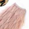 2019 Zomer Vrouwen Boho Lange Rok Hoge Taille Ruches Vrouwen Strand Rokken Roze Jupe Femme Tule Rok Saia Midi Faldas LY191203