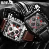BREAK Men 2019 New  Top  Quartz Sport Watch Square Dial Leather Strap Calendar Gift Wristwatches