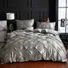 Fashion Pleat Design Extodificador Bedding Sets Style Style Bed Duvet Capa Conjunto de travesseiros de coloração sólida Camas de cama