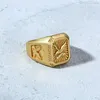 Fashion Mens Eagle Ring Gold Tone rostfritt stål Square Top med strålar Signet Ring Heavy Animal Band238o