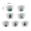 Green Tropical Leaves Porcelain Bowls Stackable 4.5 inch Square Bowl for Soup Snack Cereal Cactus Musa Banana Leaf 7 Pattern