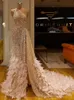 Świecący Cekinowy Pióro Prom Dresses Arabski Jeden Ramię Front Split Syrenka Suknia Wieczorowa Długie Kobiety Noszą Party Vestidos