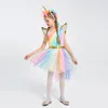 Atacado-crianças meninas Rainbow Unicorn traje para meninas princesa halloween carnaval carnaval festa de aniversário vestido cosplay trajes