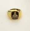 Gold Men's Past Master rings Unique Design Freemason Masonic regalia Signet Ring Jewelry with Smile Sun Face Black And Blue Enamel