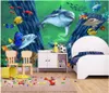 3D Foto behang Custom 3D Muur Muurschilderingen Wallpaper 3D Haai Dolfijnen Drie-Dimensionale Onderwater Wereld Kinderkamer Kinder Muurschildering