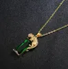 Europeus e americanos de ouro moda voando leopardo pingente de cristal turmalina verde jóias pingente de prata