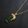 European och American Fashion Gold Flying Leopard Pendant Tourmaline Green Crystal Pendant Silver Smycken