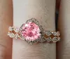 Morganite ringar för kvinnor förlovnings årsdag band ring set rosa ädelsten valentin gåva y19051602