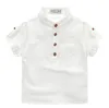 Camisas para niños de Color blanco Natural, jersey, camisa a cuadros con mangas cortas, diseño de bolsillo frontal, ropa cómoda BY1009