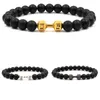 2019 New Tide Male Fitness Dumbbell Sports Bracelet 8mm Black Matte Stone Beaded Bracelet Hombres para mujeres Joyería de moda