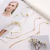 KISS WIFE 5Pcs/Set Fashion Punk Gold Chain Moon Leaf Crystal bracelet Geometry Open Bracelet Set Women Charm Beach Jewelry Drop